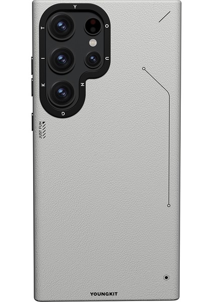 Galaxy S23 Ultra Kılıf Magsafe Uyumlu Mat Deri Desenli Youngkit Tech Fashion Kapak Gümüş