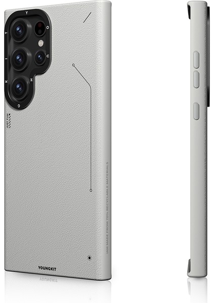 Galaxy S23 Ultra Kılıf Magsafe Uyumlu Mat Deri Desenli Youngkit Tech Fashion Kapak Gümüş modelleri