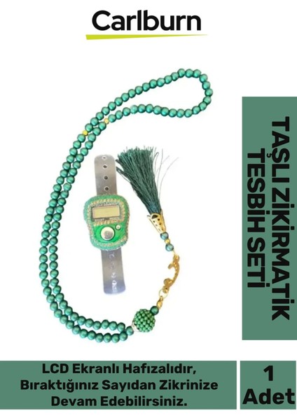 Özel Üretim Hac Umre Dua Kandil 5 Haneli LCD Ekranlı Hafızalı Taşlı Zikirmatik 99'lu Inci Tesbih Set
