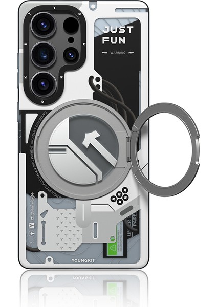 Galaxy S25 Ultra Kılıf Magsafe Uyumlu Youngkit 360 Standlı Starship Serisi Kapak Beyaz