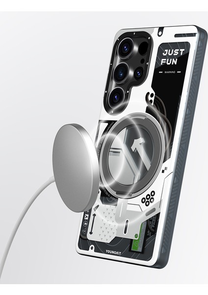 Galaxy S25 Ultra Kılıf Magsafe Uyumlu Youngkit 360 Standlı Starship Serisi Kapak Beyaz modelleri