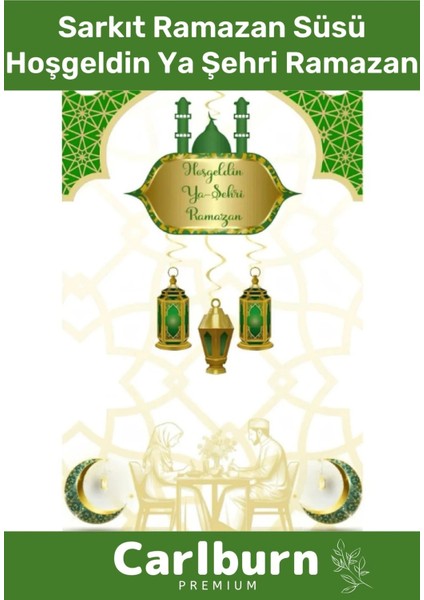 Premium Osmanlı Motifli Manevi 4 Parça Motifli Sarkıt Ramazan Süsü Yeşil Hoşgeldin Ya Şehri Ramazan