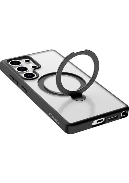 Galaxy S25 Ultra Kılıf Magsafe Uyumlu Raptic Air Stand Serisi Buzlu Transparan Standlı Kapak Siyah modelleri