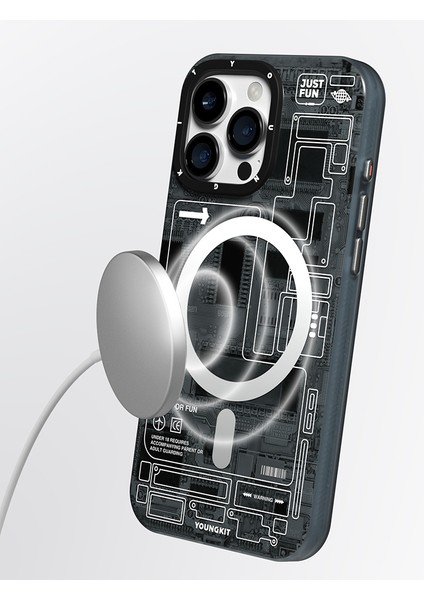 iPhone 16 Pro Max Kılıf Magsafe Uyumlu Kamera Denetim Butonlu Youngkit Technology Serisi Kapak Gri modelleri