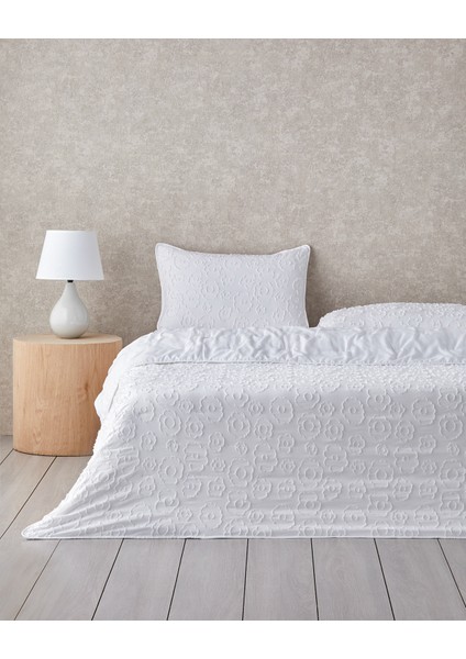 Dainty Bloom Kesmeli Tek Kişilik Yatak Örtüsü Takımı 160 x 220 cm Beyaz