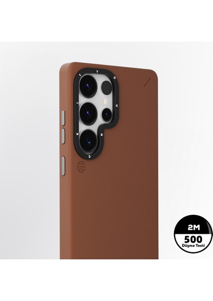 Galaxy S25 Ultra Kılıf Magsafe Uyumlu Mat Deri Desenli Youngkit Tech Fashion Kapak Kahverengi