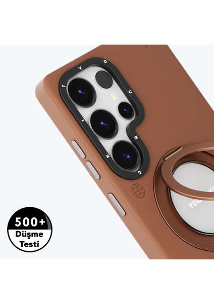 Galaxy S25 Ultra Kılıf Magsafe Uyumlu 360 Standlı Mat Deri Youngkit Tech Leather Kapak Kahverengi fiyatları