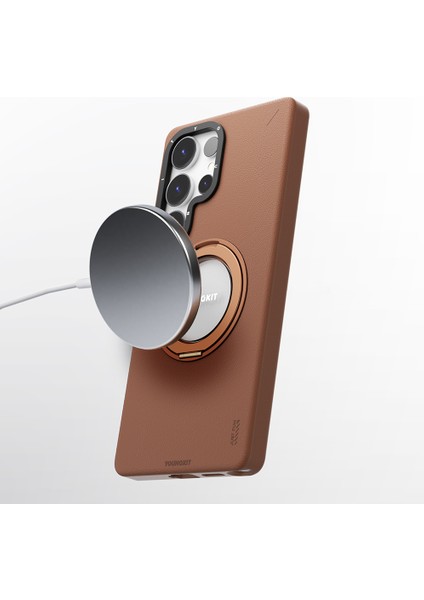 Galaxy S25 Ultra Kılıf Magsafe Uyumlu 360 Standlı Mat Deri Youngkit Tech Leather Kapak Kahverengi fırsatları