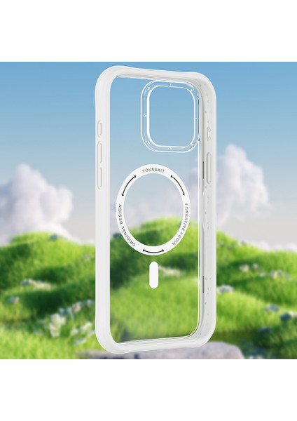 iPhone 15 Pro Max Kılıf Magsafe Şarj Özellikli Airbagli Youngkit Dynamic 2 Serisi Kapak Beyaz