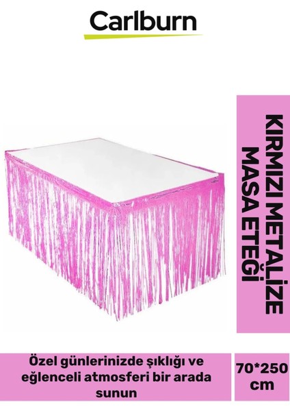 Özel Üretim Püsküllü Işıltılı Doğum Günü Cinsiyet Parti Eğlence 70*250 cm Metalize Masa Eteği Pembe