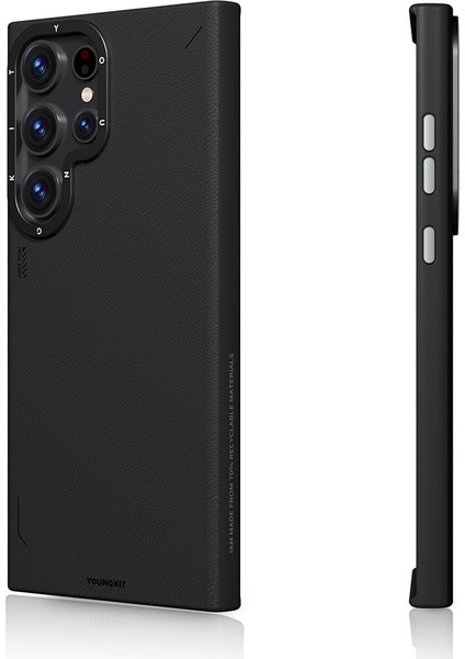 Galaxy S23 Ultra Kılıf Magsafe Uyumlu Mat Deri Desenli Youngkit Tech Fashion Kapak Siyah modelleri
