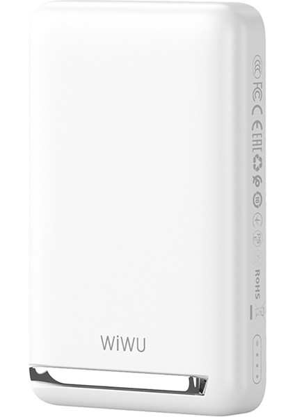 WI-P043 LED Işık Göstergeli Standlı Taşınabilir Magsafe Wireless Powerbank 10.000 mAh 15W Beyaz