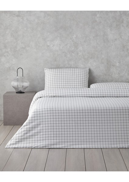 Simple Checks Kolay Ütülenir Çift Kişilik Nevresim Takımı 200 x 220 cm Gri