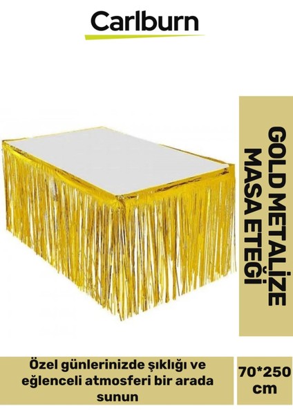 Özel Üretim Püsküllü Işıltılı Doğum Günü Cinsiyet Parti Eğlence 70*250 cm Metalize Masa Eteği - Gold