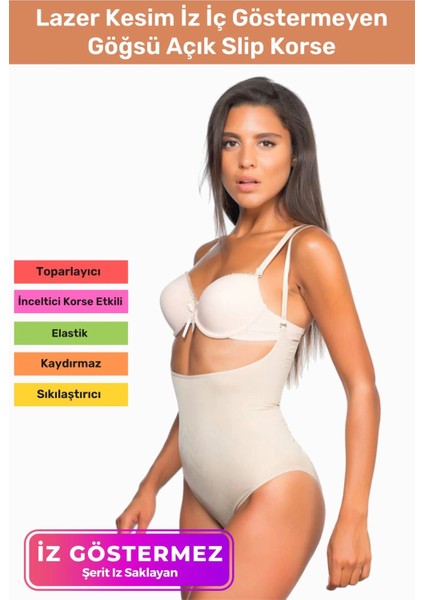 Özel Üretim Lazer Kesim Iz Göstermeyen Kaymaz Toparlayıcı Vücut Şekillendirici Göğsü Açık Slip Korse