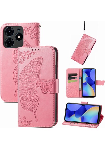 Tecno Spark 10 Pro Pembe Için Kabartmalı Deri Kılıf (Yurt Dışından)