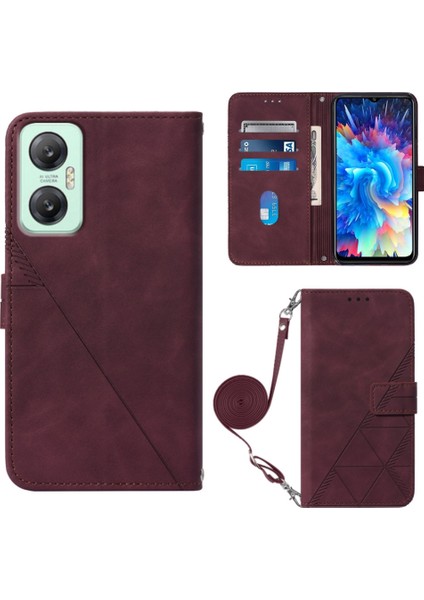 Infinix Hot 20 5g Şarap Kırmızısı Için Crossbody Deri Kılıf (Yurt Dışından)