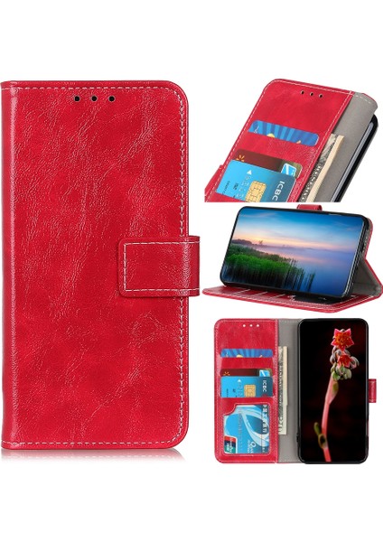 Sony Xperia Için Retro Crazy Horse Doku Pu Kılıfı 5 Iv Kırmızı (Yurt Dışından)