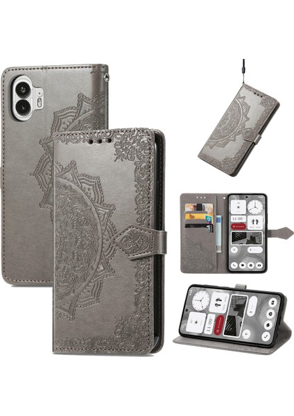Mandala Çiçek Deri Kılıf Nothing Telefon 2 Siyah (Yurt Dışından)
