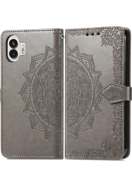 Mandala Çiçek Deri Kılıf Nothing Telefon 2 Siyah (Yurt Dışından)