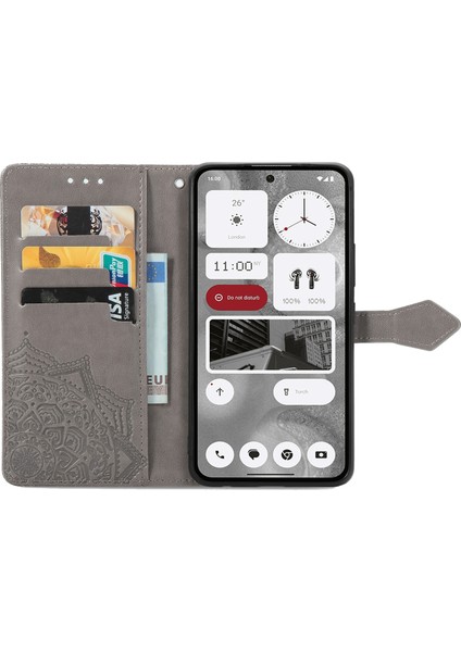 Mandala Çiçek Deri Kılıf Nothing Telefon 2 Siyah (Yurt Dışından)