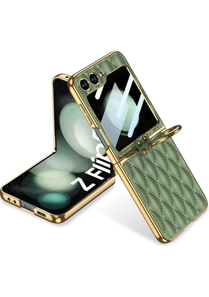 Samsung Galaxy Z Flip5 Green Için Gkk Ectroplating Deri Kılıf (Yurt Dışından)