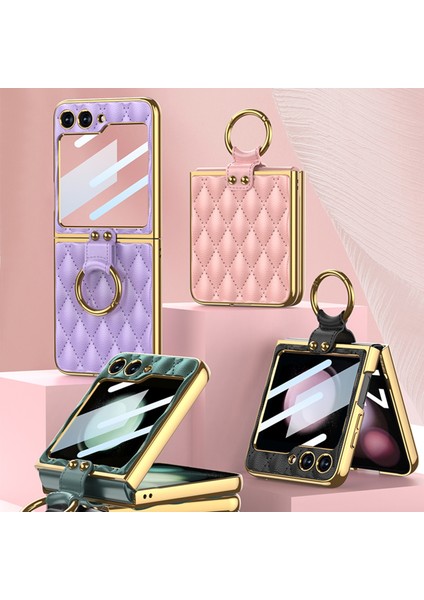 Samsung Galaxy Z Flip5 Siyah Için Gkk Ectroplating Deri Kılıf (Yurt Dışından)