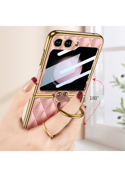 Samsung Galaxy Z Flip5 Siyah Için Gkk Ectroplating Deri Kılıf (Yurt Dışından)