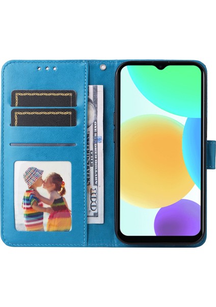 Infinix Smart 6 Mavi Için Deri Telefon Kılıfı (Yurt Dışından)