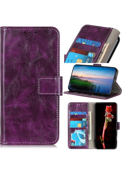 Sony Xperia Için Retro Crazy Horse Doku Pu Kılıfı 5 Iv Mor (Yurt Dışından)