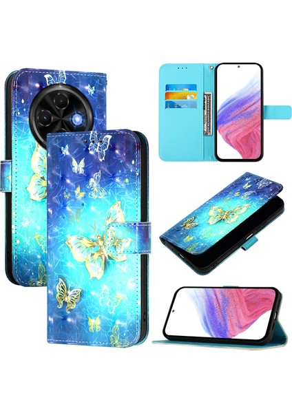 Tecno Spark 30C Altın Kelebek Için 3D Boyama Pu Kılıf (Yurt Dışından)