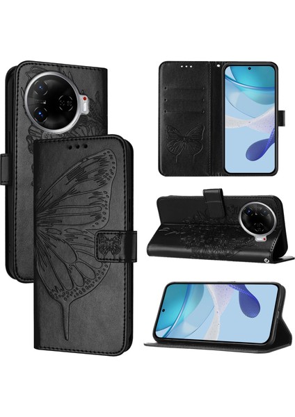 Tecno Camon 30 Pro Siyah Için Kabartmalı Pu Kılıf (Yurt Dışından)