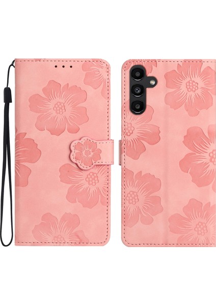 Samsung Galaxy A16 5g Pembe Çiçek Kabartmalı Deri Kılıf (Yurt Dışından)