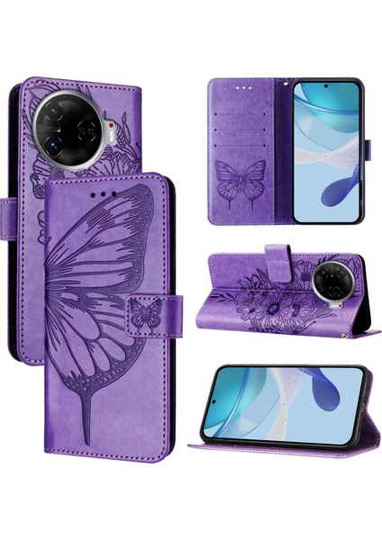 Tecno Camon 30 Pro Açık Mor Için Kabartmalı Pu Kılıf (Yurt Dışından)