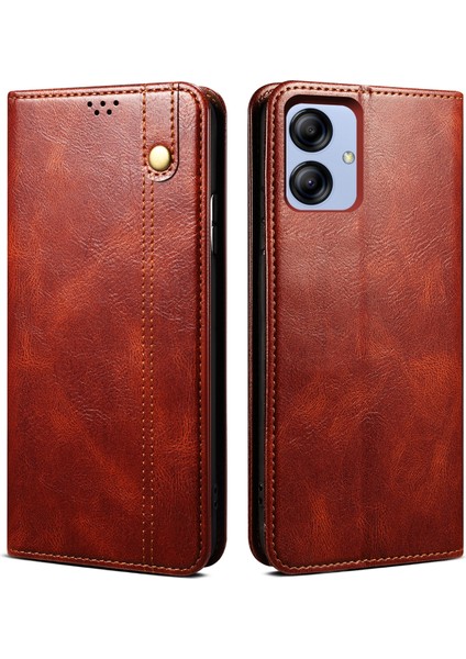 Samsung Galaxy A04E Kahverengi Için Yağ Balmumu Crazy Horse Doku Kılıfı (Yurt Dışından)