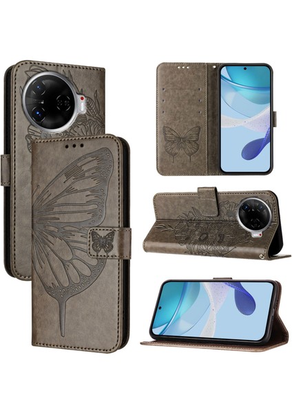 Tecno Camon 30 Pro Gri Için Kabartmalı Pu Kılıf (Yurt Dışından)