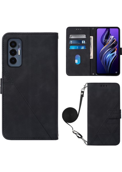 Tecno Pova 3 Le7 Siyah Için Crossbody Deri Kılıf (Yurt Dışından)