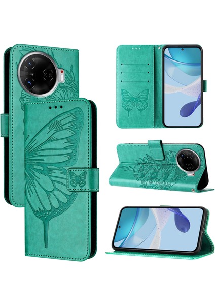 Tecno Camon 30 Pro Yeşil Için Kabartmalı Pu Kılıf (Yurt Dışından)