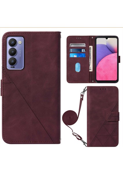 Tecno Camon 18 Şarap Kırmızısı Için Crossbody Deri Kılıf (Yurt Dışından) fiyatları