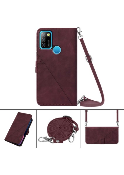 Infinix Hot 10 Lite / Smart 5 Şarap Kırmızısı Için Crossbody Deri Kılıf (Yurt Dışından)