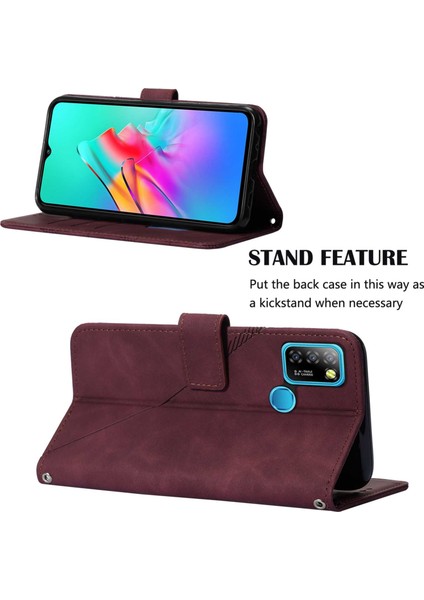 Infinix Hot 10 Lite / Smart 5 Şarap Kırmızısı Için Crossbody Deri Kılıf (Yurt Dışından)