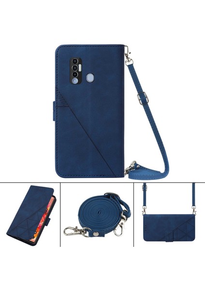 Tecno Spark 7 Pro Mavi Için Crossbody Deri Kılıf (Yurt Dışından)