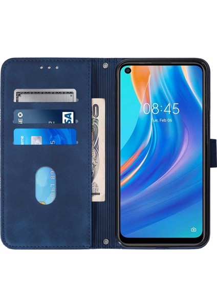 Tecno Spark 7 Pro Mavi Için Crossbody Deri Kılıf (Yurt Dışından)