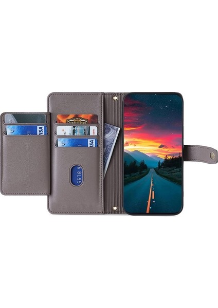 Tecno Camon 30 Gri ​​için Çapraz Gövde Fermuarlı Cüzdan Kılıf (Yurt Dışından)