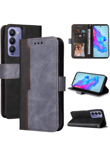 Tecno Camon 18/18 P Gri Için Pu Deri Kılıf (Yurt Dışından)