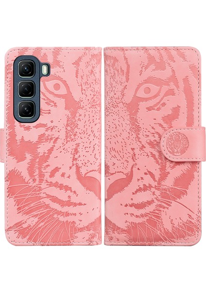 Infinix Hot 50 4g Pembe Için Tiger Kabartmalı Deri Kılıf (Yurt Dışından)