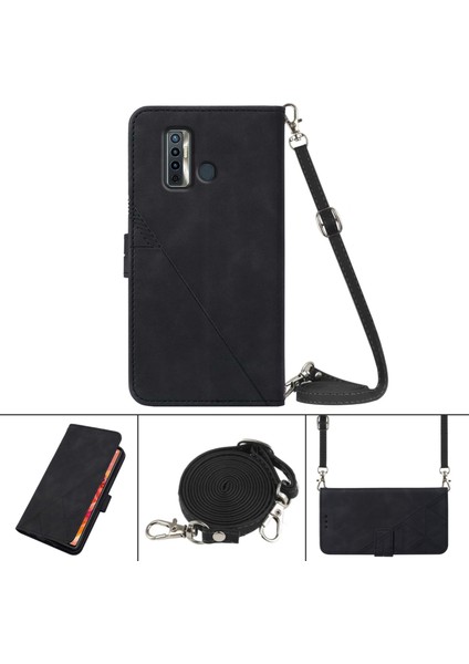 Tecno Camon 17 Siyah Için Crossbody Deri Kılıf (Yurt Dışından)