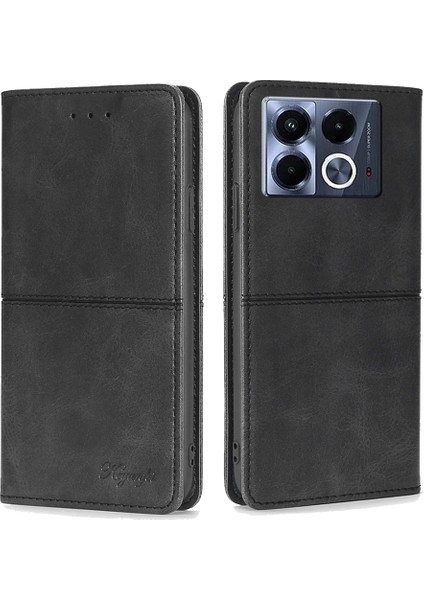 Infinix Note 40 5g Siyah Için Inek Dokulu Deri Kılıf (Yurt Dışından)