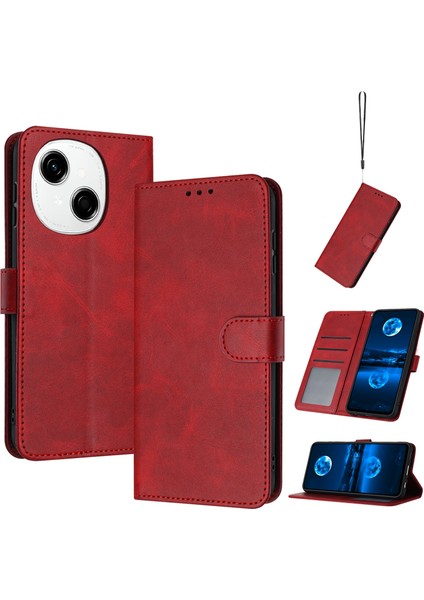 Tecno Spark Go 1 Kırmızı Için Buzağı Dokulu Deri Kılıf (Yurt Dışından)