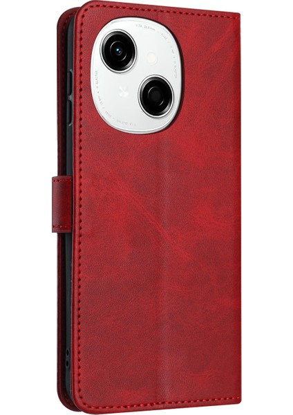 Tecno Spark Go 1 Kırmızı Için Buzağı Dokulu Deri Kılıf (Yurt Dışından)